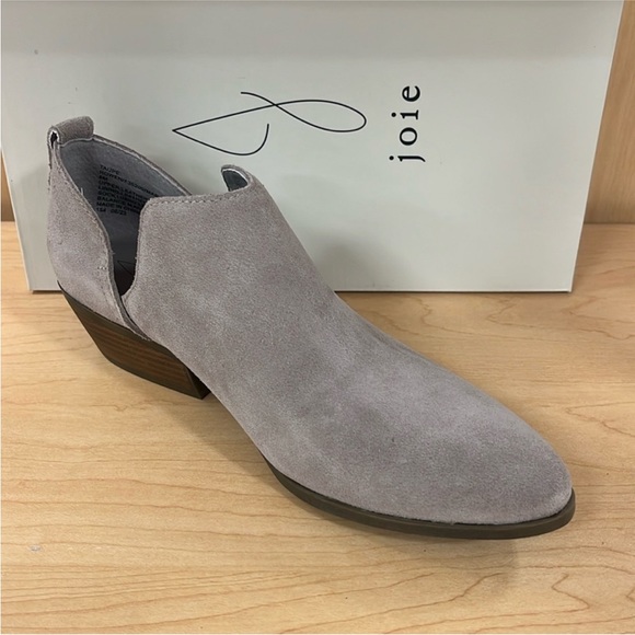 Joie Genuine Suede Leather Rowen Cutout Taupe Heeled Loafers - Picture 1 of 4